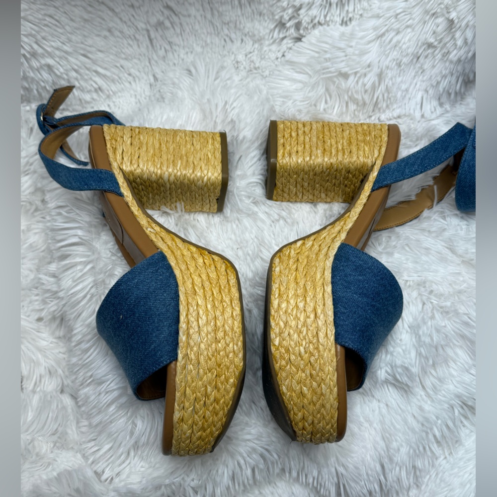 Marc Fisher Denim Espadrille Platform Sandals Ankle Strap Women’s Size 8 - Picture 3 of 6